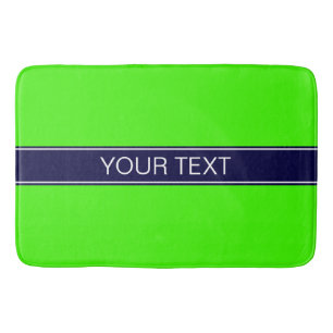 Solid Lime Green, Navy Blue Ribbon Name Monogram Bathroom Mat
