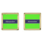 Solid Lime Green, Navy Blue Ribbon Name Monogram