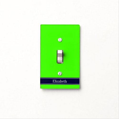 Solid Lime Green Navy Blue Ribbon Name Monogram Light Switch Cover