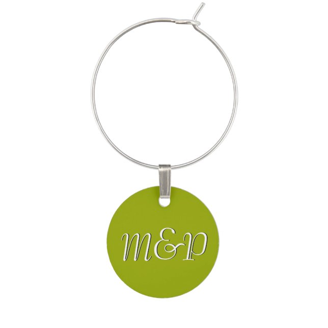 Solid Limeade Green Monogram Wine Charm (Front)