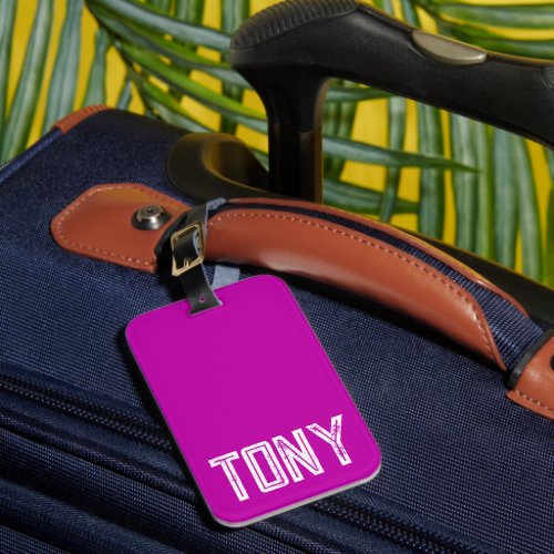 Solid Magenta Custom Name Monogram Luggage Tag