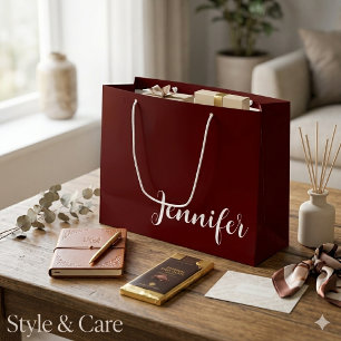 Solid Maroon Large Gift Bag with Custom Name