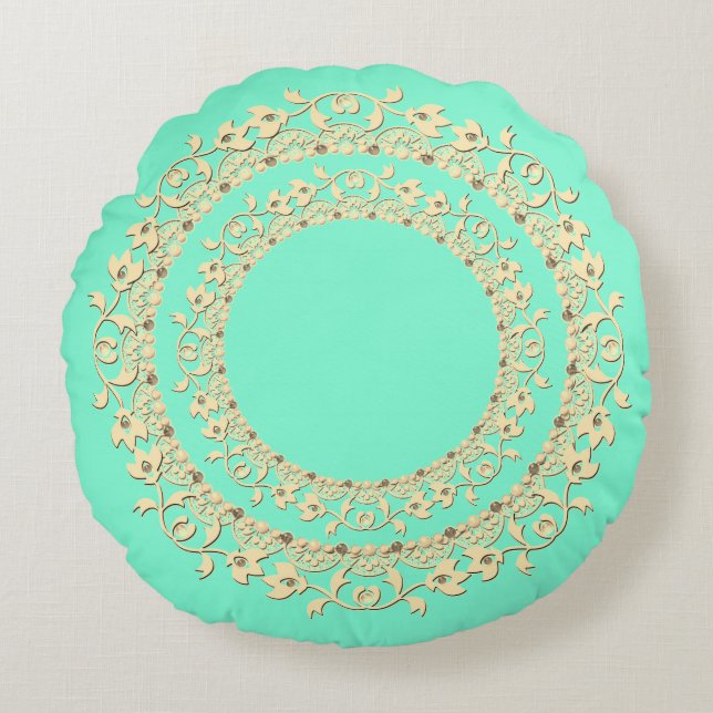 Solid, mint, green round pillow (Front)