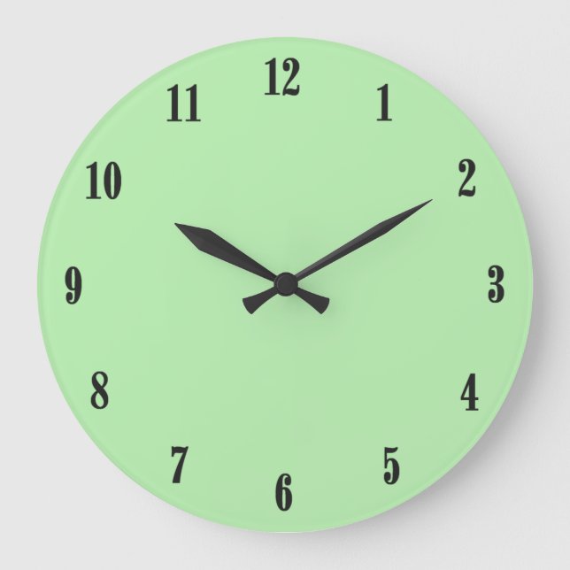 Solid Mint Green with Black Numbers Large Clock (Front)