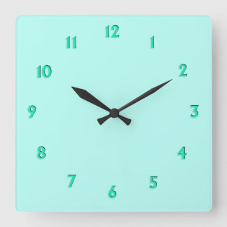 Solid Mint Green with Minty Numbers Square Wall Clock