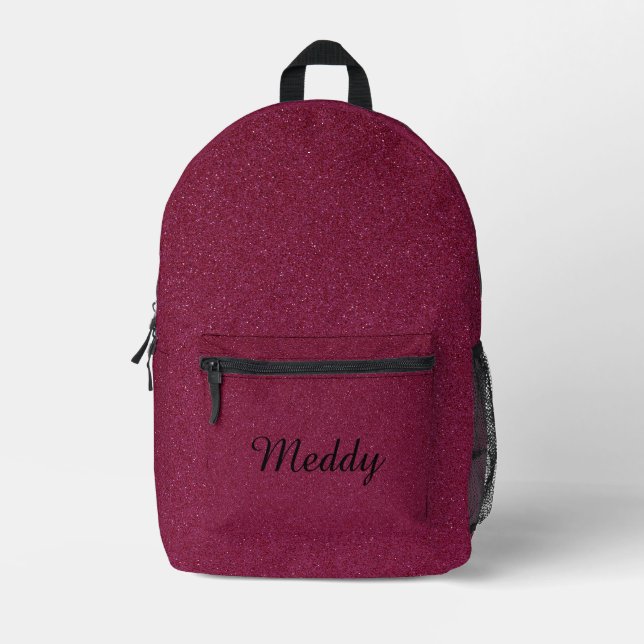 solid modern monogrammed red pink glitter printed backpack (Front)