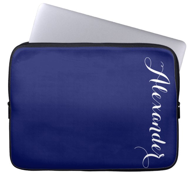 Solid Navy Blue Background, Name Monogram Laptop Sleeve (Front)