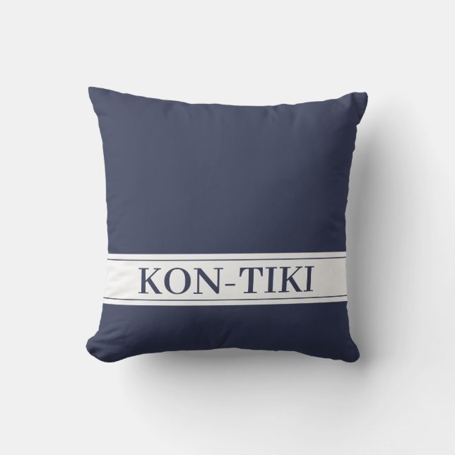 Solid Navy Blue. Boat Name. Nautical Outdoor Pillow (Front)