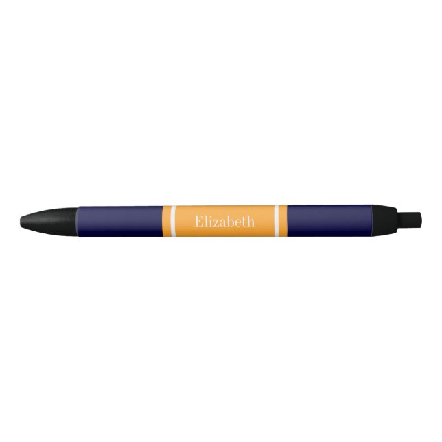 Solid Navy Blue, Cantaloupe Ribbon Name Monogram Pen (Front)