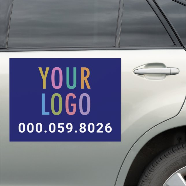 Solid Navy Blue Car Magnet Large Sign Custom Logo (In Situ)
