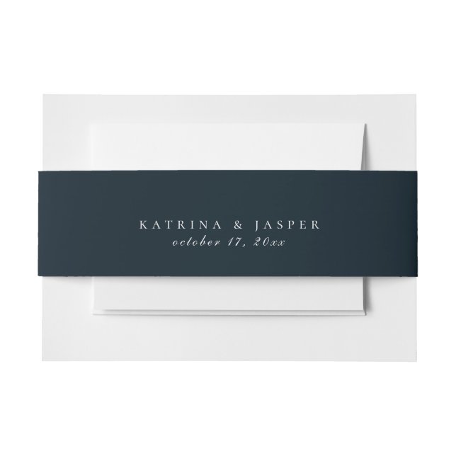 Solid Navy Blue Color Wedding Invitation Belly Band (Front Example)