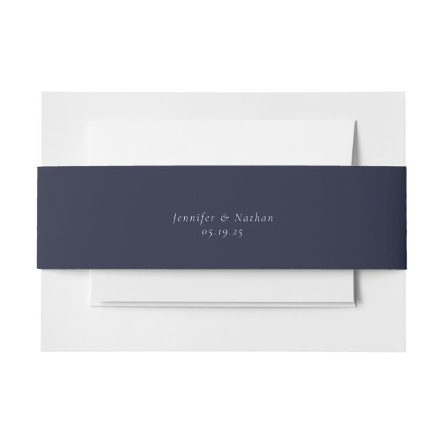 Solid Navy Blue Color Wedding Invitation Belly Band (Front Example)