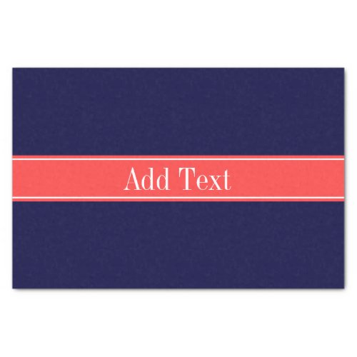 Solid Navy Blue Coral Red Ribbon Name Monogram Tissue Paper