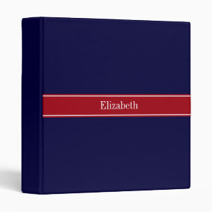 Solid Navy Blue Cranberry Red Ribbon Name Monogram Binder