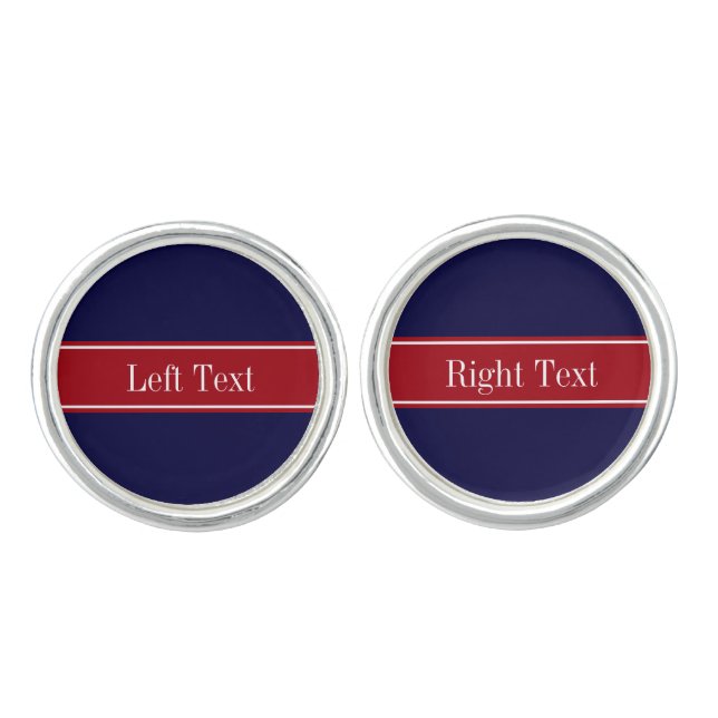 Solid Navy Blue Cranberry Red Ribbon Name Monogram Cufflinks (Front)