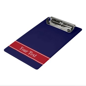 Solid Navy Blue Cranberry Red Ribbon Name Monogram Mini Clipboard by FantabulousPatterns at Zazzle