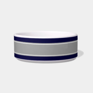 Solid Navy Blue, Dark Gray Ribbon Name Monogram Bowl