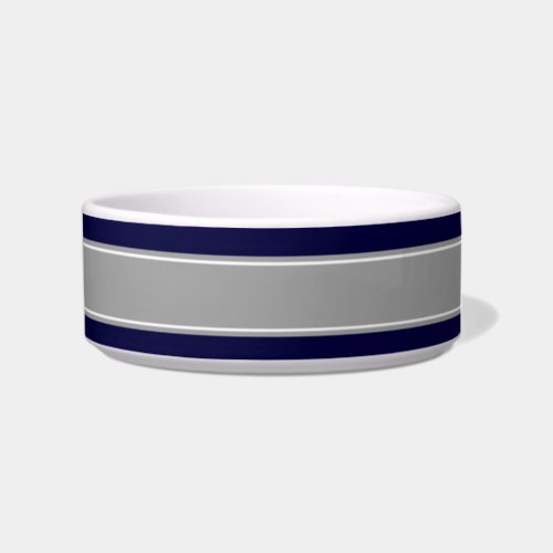 Solid Navy Blue Dark Gray Ribbon Name Monogram Bowl