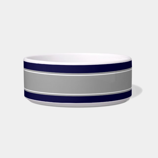 Solid Navy Blue, Dark Gray Ribbon Name Monogram Bowl (Right)
