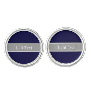 Solid Navy Blue, Dark Gray Ribbon Name Monogram Cufflinks