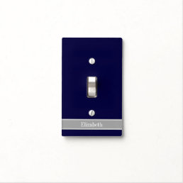 Solid Navy Blue, Dark Gray Ribbon Name Monogram Light Switch Cover