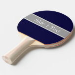 Solid Navy Blue, Dark Gray Ribbon Name Monogram Ping Pong Paddle at Zazzle