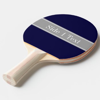 Solid Navy Blue  Dark Gray Ribbon Name Monogram Ping Pong Paddle by FantabulousPatterns at Zazzle