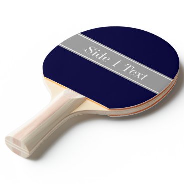 Solid Navy Blue, Dark Gray Ribbon Name Monogram Ping Pong Paddle