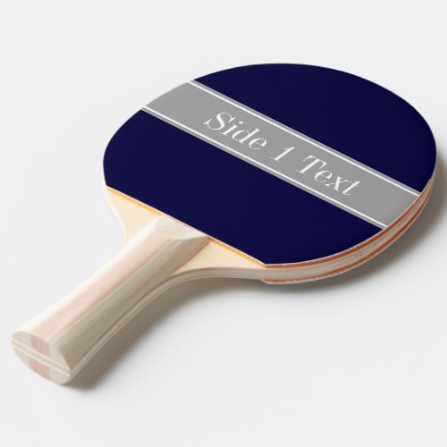 Solid Navy Blue Dark Gray Ribbon Name Monogram Ping Pong Paddle