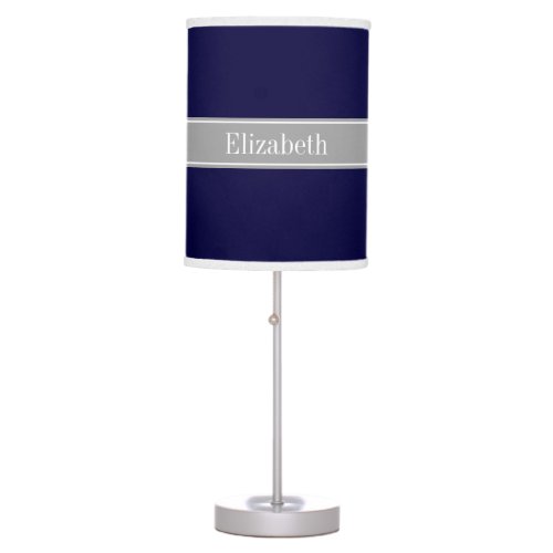 Solid Navy Blue Dark Gray Ribbon Name Monogram Table Lamp