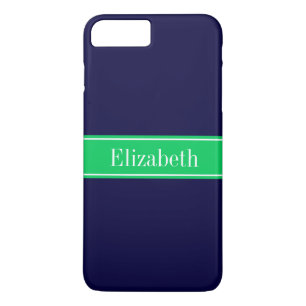 Solid Navy Blue Emerald Green Ribbon Name Monogram iPhone 8 Plus/7 Plus Case