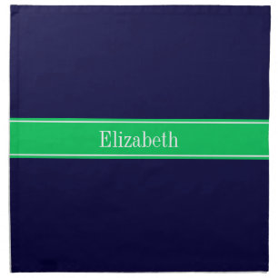 Solid Navy Blue Emerald Green Ribbon Name Monogram Napkin