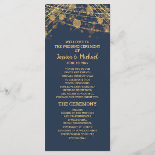 Solid Navy Blue Gold String Lights Wedding Program