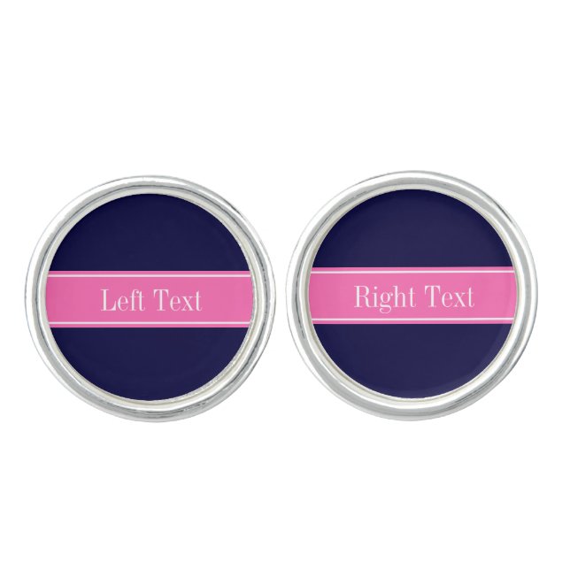 Solid Navy Blue Hot Pink #2 Ribbon Name Monogram Cufflinks (Front)