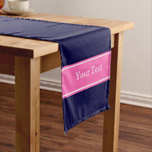 Solid Navy Blue Hot Pink #2 Ribbon Name Monogram Short Table Runner