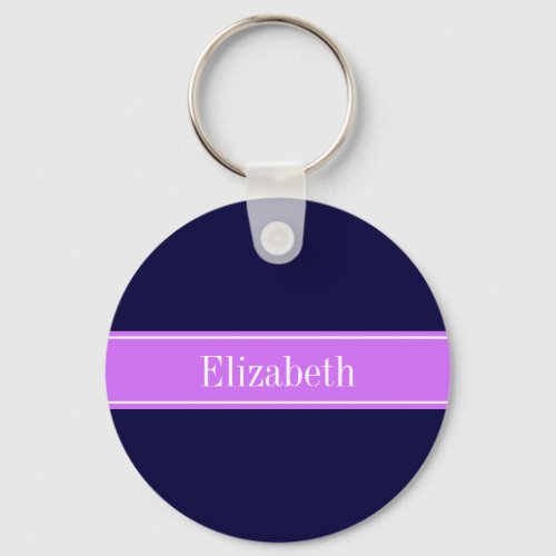 Solid Navy Blue Lilac Ribbon Name Monogram Keychain