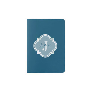 Solid Navy Blue Monogram Passport Holder