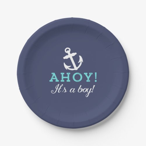 Solid Navy Blue Nautical Baby Shower Paper Plates