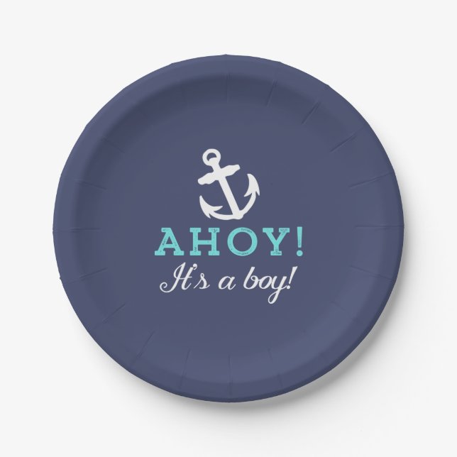 Solid Navy Blue Nautical Baby Shower Paper Plates (Front)
