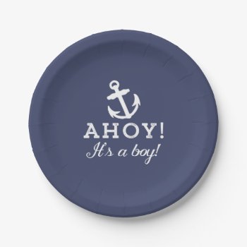 Solid Navy Blue Nautical Baby Shower Paper Plates by cardeddesigns at Zazzle