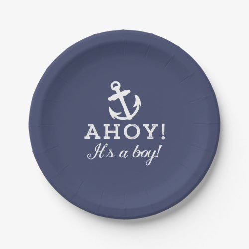 Solid Navy Blue Nautical Baby Shower Paper Plates