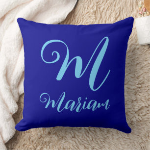 Solid Navy Blue Pillow with Name & Initial Letter