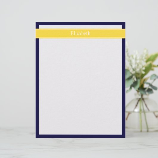 Solid Navy Blue, Pineapple Ribbon Name Monogram (Standing Front)