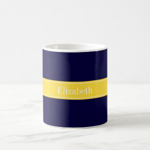 Solid Navy Blue, Pineapple Ribbon Name Monogram Coffee Mug