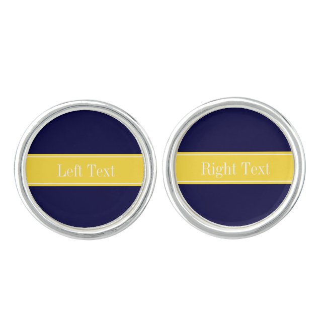 Solid Navy Blue, Pineapple Ribbon Name Monogram Cufflinks (Front)