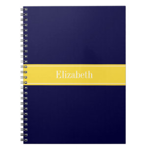 Solid Navy Blue, Pineapple Ribbon Name Monogram Notebook