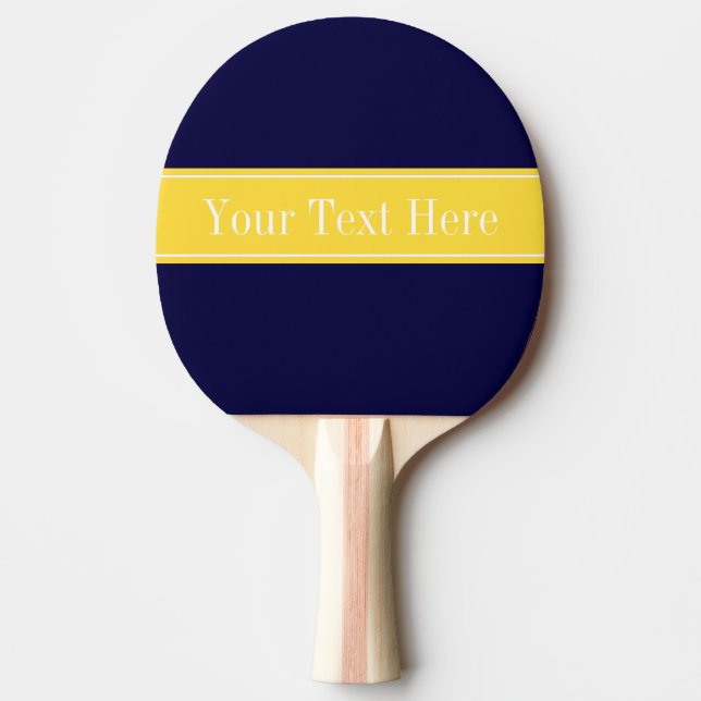 Solid Navy Blue, Pineapple Ribbon Name Monogram Ping-Pong Paddle (Front)