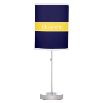 Solid Navy Blue  Pineapple Ribbon Name Monogram Table Lamp by FantabulousPatterns at Zazzle