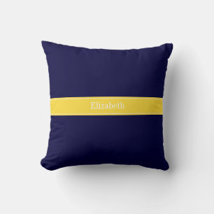 Solid Navy Blue, Pineapple Ribbon Name Monogram Throw Pillow