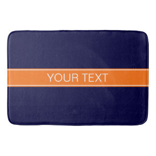 Solid Navy Blue, Pumpkin Ribbon Name Monogram Bathroom Mat